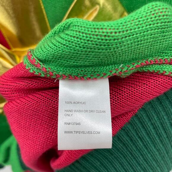 Tipsy Elves Christmas Present‎ Gold Bow NameTag Red Green Ugly Christmas Sweater - Picture 7 of 7